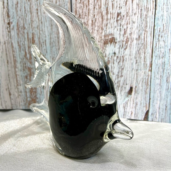 Jaakko Liikanen (JL) Clear Blown Art Glass Angel Fish Black Figurine - Picture 5 of 9